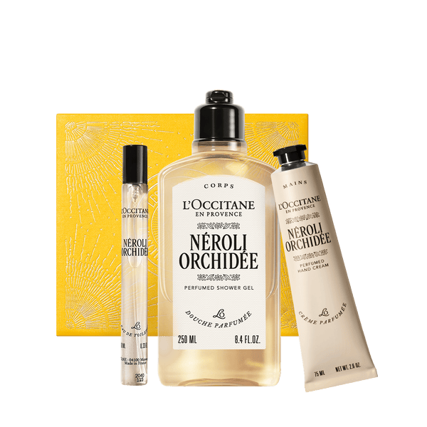 Kosmetikos rinkinys ŠVYTĖJIMO AKIMIRKA SU NEROLI ORCHIDEE kolekcija L'Occitane Lietuva